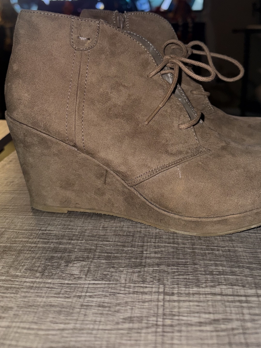Merona Brown Suede Lace-Up Wedge Ankle Boots